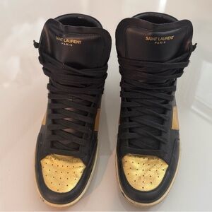 Saint Laurent Black and Gold Leather Sneakers